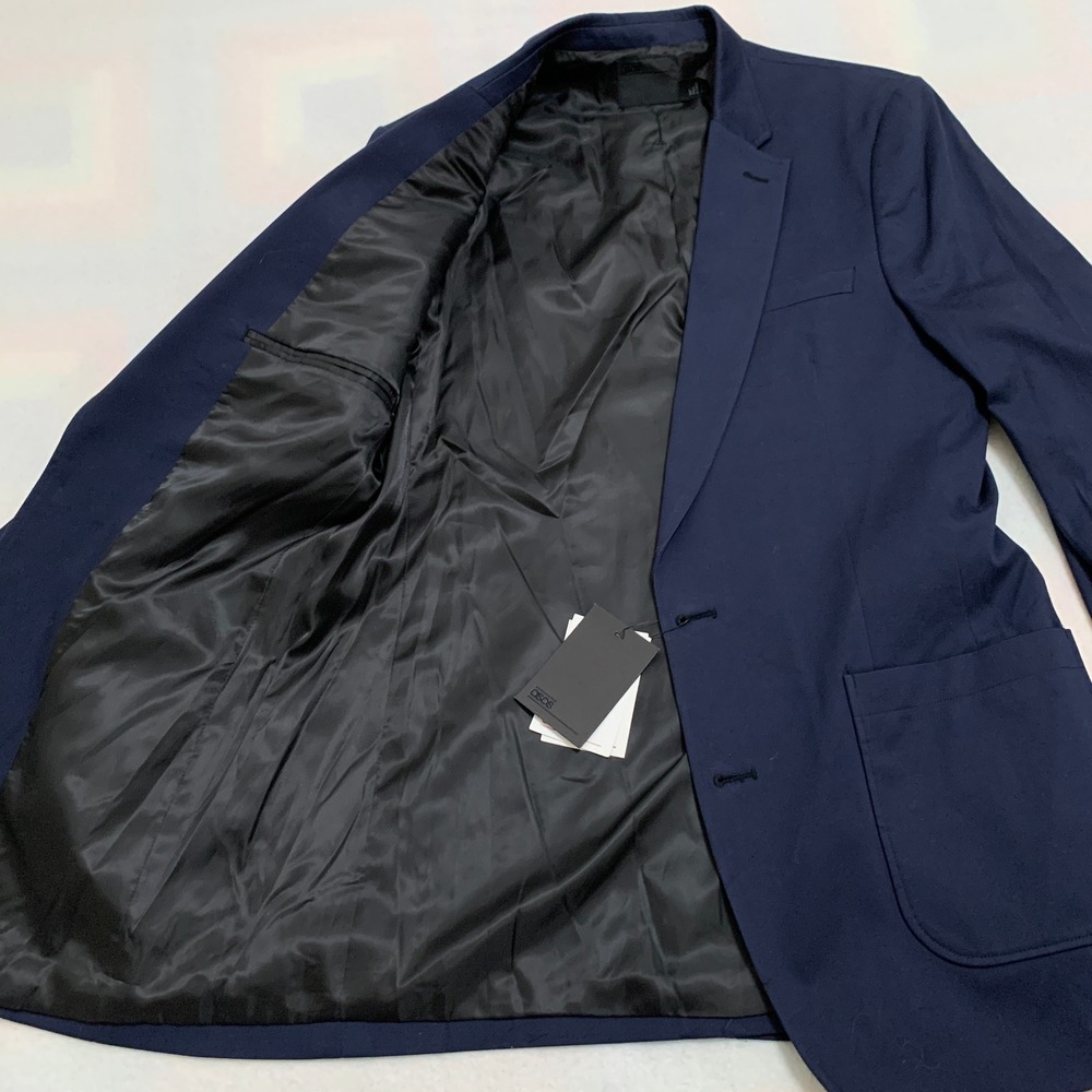 NWT ASOS Men's Navy Blue Slim Fit Blazer Jacket 40 Tall X-Long Cotton Blend - Picture 6 of 16